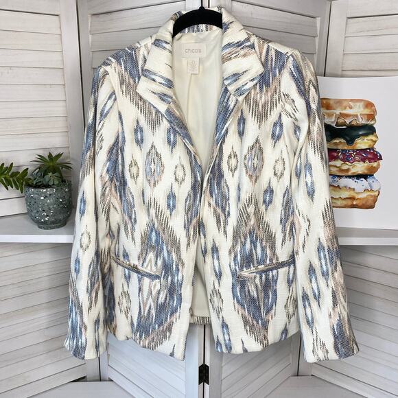 Chico’s white and blue aztec Blazer Jacket size small - Picture 4 of 8